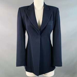EMPORIO ARMANI Navy Wool Blend Stripe Single Button Jacket Blazer